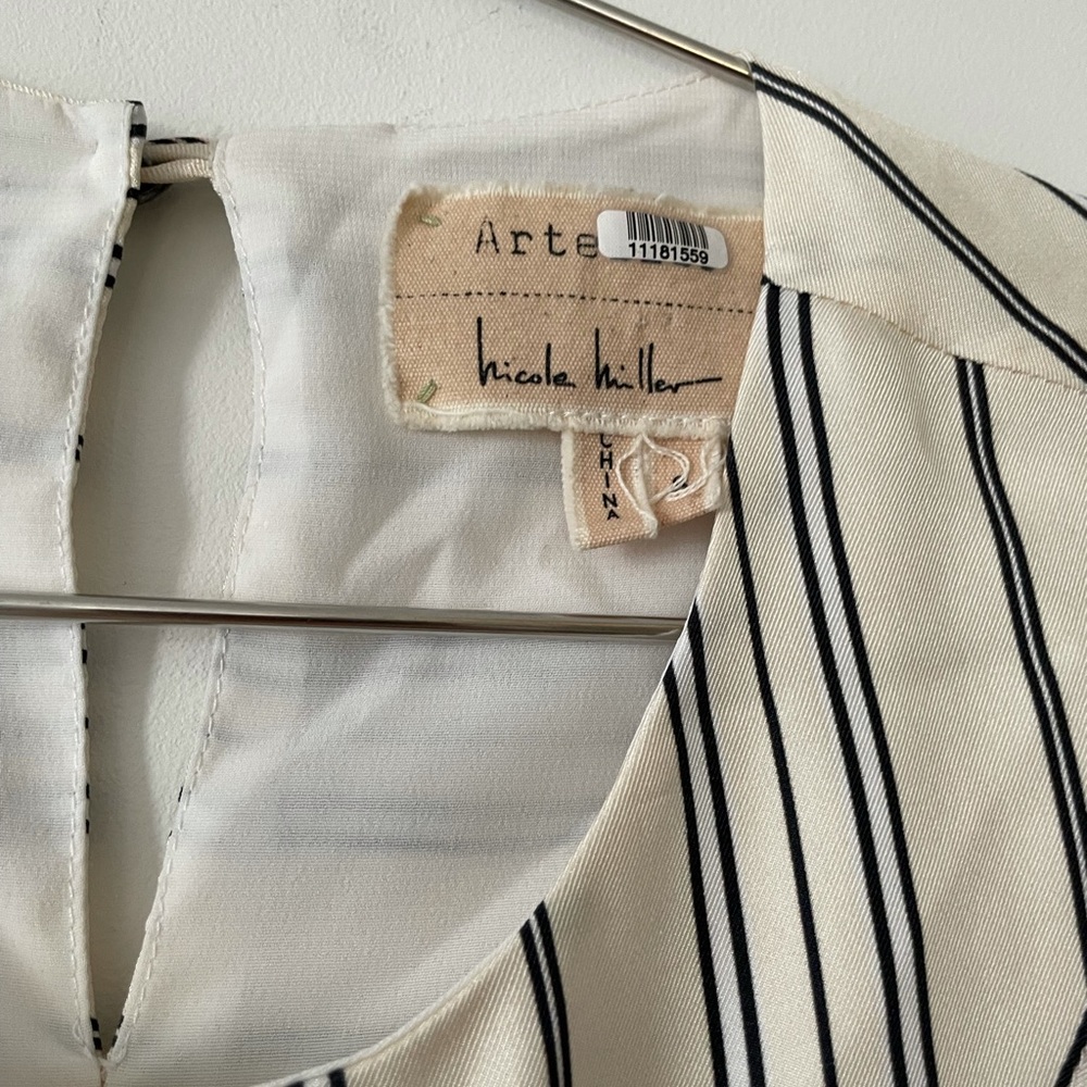 Artelier Nicole Miller Departure Stripe Cap Sleeve Silk Blouse, Sz 4 - Picture 3 of 10
